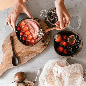 coconut bowls handmade, acai, breakfast bowl, healthy food prep
